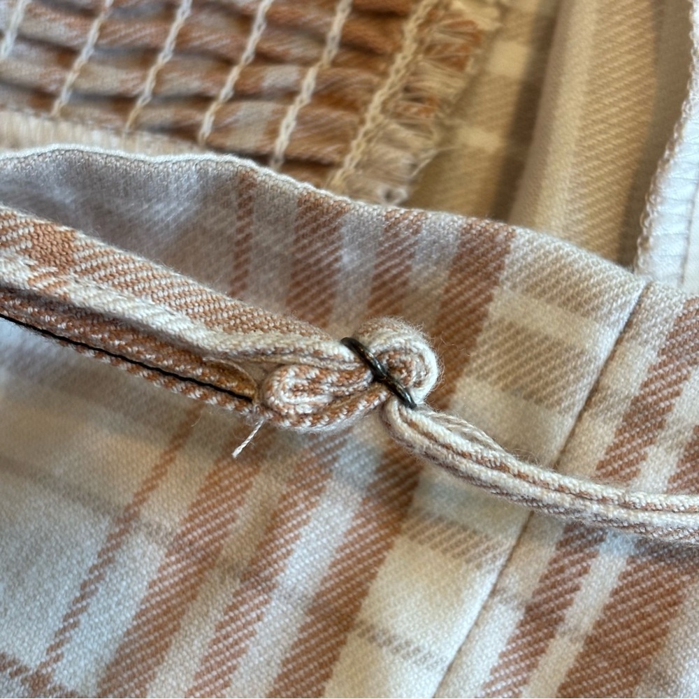 AEROPOSTALE Spaghetti Strap Plaid‎ Mini Dress w/ Slit @ Hem Brown/Cream Sz L - Picture 14 of 14